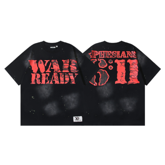 Hellstar Washed Retro Trendy Print Short-Sleeve T-Shirt